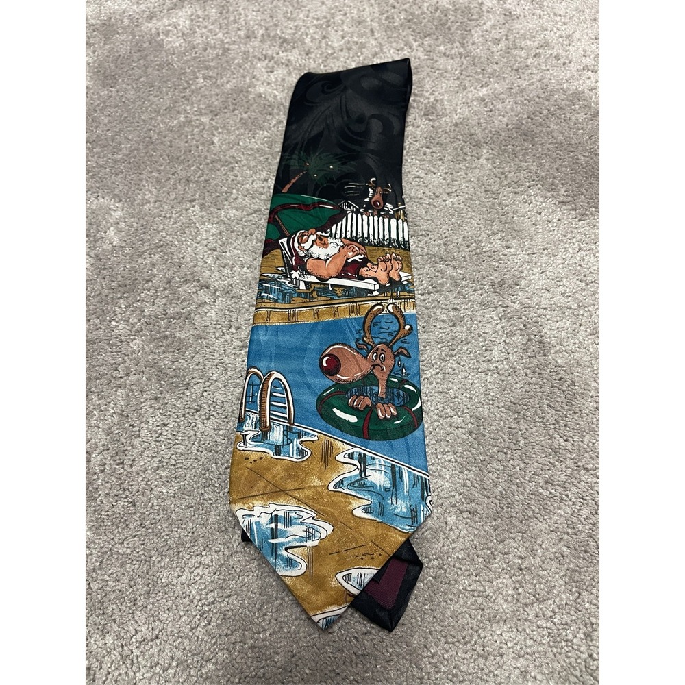 Mens Christmas Necktie Santa Reindeer Pool Vacation Holiday Novelty Tie